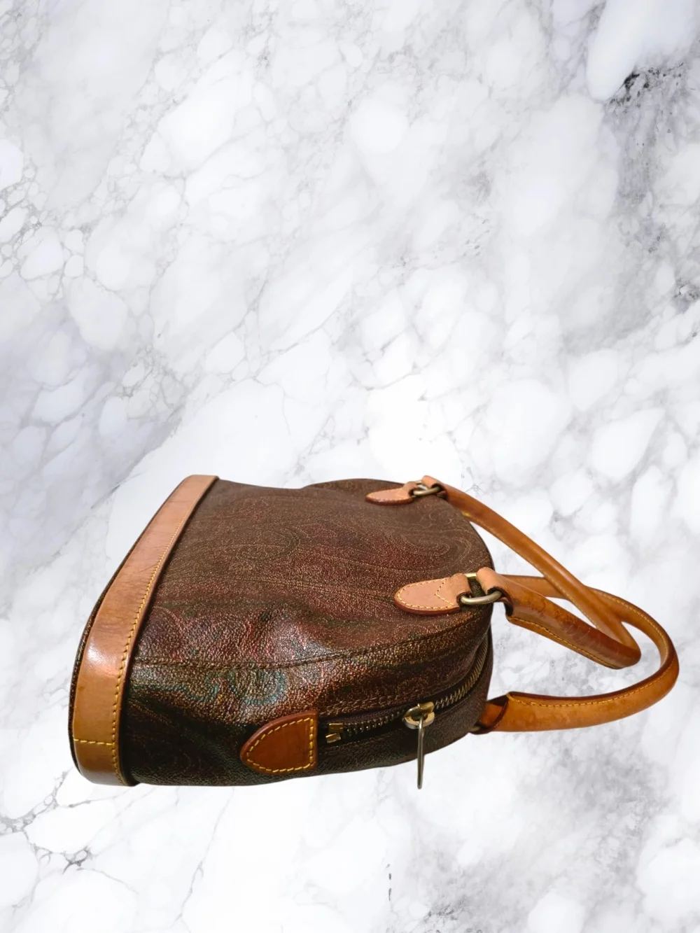 ETRO Milano Vintage 1996 Paisley Dome Satchel Made in Italy Leather Trim Boston